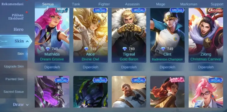 ML602 Recall Seal of Anvil, KOF Guinevere, Karina Luckybox, Martis, Irithel, Epic Lancelot, Saber, Masha, Chang’e, Moskov, Rafaela, Zilong and More Skins (G)